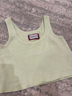 CHNGE Pale Lime Waffle Crop Tank Top